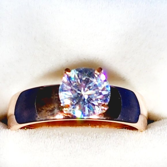 Cubic Zirconia engagement/promise ring in 14K Rose Gold over Stainless Steel sz9 - Picture 1 of 7